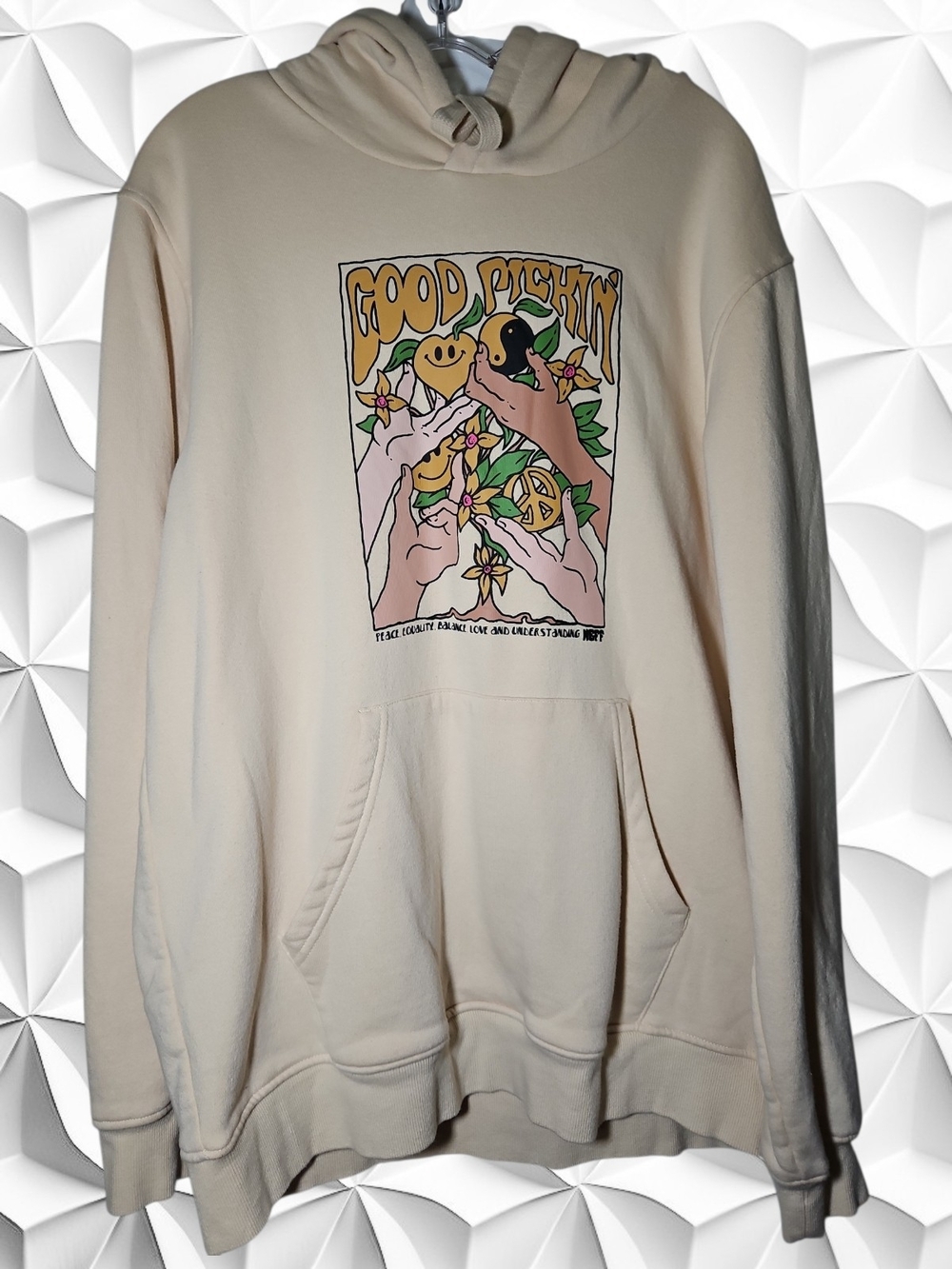 NEFF "Good Pickin" Graphic Hoodie Cream Tan Beige Large